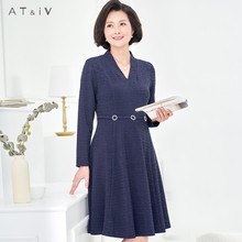 AT&IV/奥蒂沃休闲连衣裙中老年女装中长款韩版长袖修身裙子XT913图片