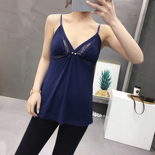 蕾丝吊带 夏季新款女装V领蕾丝钩花镂空拼接弹力套头吊带7931