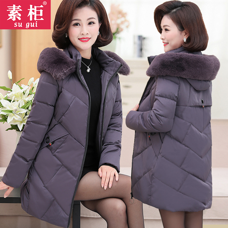 2018新款中年冬季妈妈羽绒棉服中老年女装冬装棉袄中长款棉衣外套商品大图