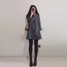 2018新款女装秋季韩版小清新学生显瘦毛呢裙子长袖打底连衣裙秋冬图片