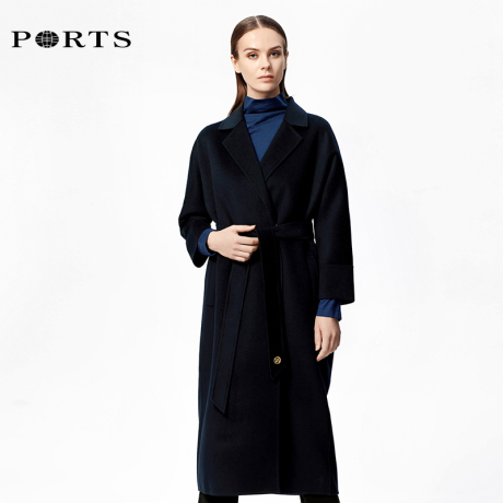 Ports宝姿冬季新品翻领系带长款羊毛呢大衣女YLV9C304DZW007商品大图