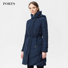 Ports/宝姿秋冬新款女连帽收腰中长白鸭绒羽绒服DSLB9U302SWP015图片