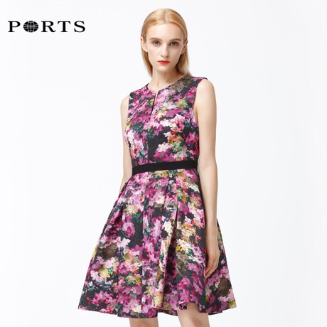 Ports/宝姿2018新款女装甜美无袖花卉修身连衣裙ALB8D211APD005商品大图