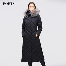 Ports/宝姿女秋冬新款鸭绒连帽保暖中长羽绒服外套ALV9U001DZP036图片