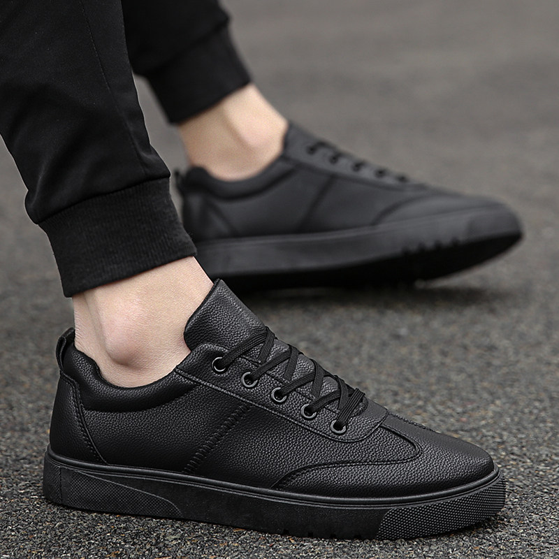 全黑色皮鞋厨师鞋男防水防滑防油厨房专用鞋工作鞋板鞋上班小黑鞋 折222网