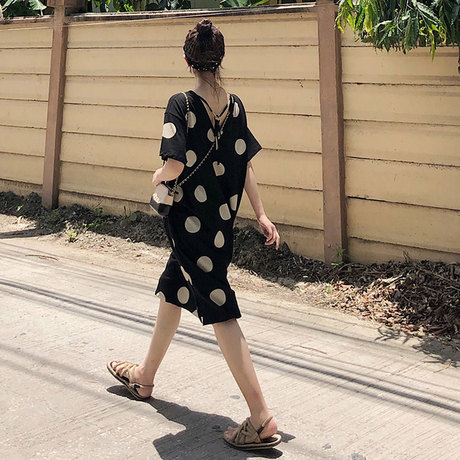 2018夏季新款波点连衣裙女装中长款V领韩版宽松显瘦港味气质裙子商品大图