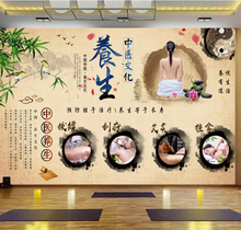中医四季养生墙纸美容院艾炙推拿足疗店背景墙壁纸理疗馆药浴壁画