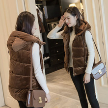 韩版新款女装马甲短款坎肩面包服保暖连帽金丝绒棉衣坎肩外套女图片