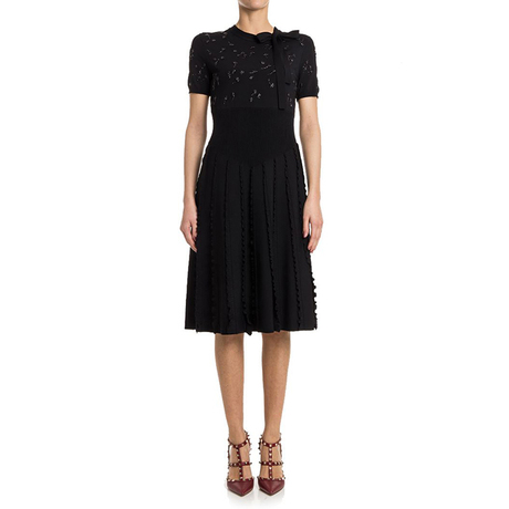 Valentino/华伦天奴 女士新款时尚黑色短袖连衣裙修身裙商品大图