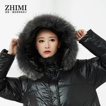 大毛领羽绒服女长款2018新款黑色外套女大摆过膝冬装加厚时尚女装图片