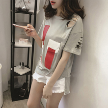 不规则镂空上衣服女2018夏季新款个性潮流女装韩版百搭短袖T恤女图片