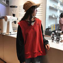 秋冬女装韩版学生宽松bf套头V领背心无袖马甲上衣外套毛衣针织衫图片