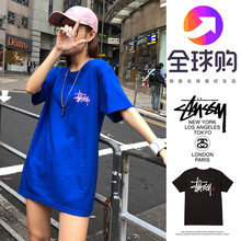 宽松半袖 世界巡游情侣T恤女限定经典 中长款 stussy斯图西短袖