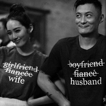 INS余文乐同款结婚T恤字母气质情侣装短袖 男女领证登记照半袖tee