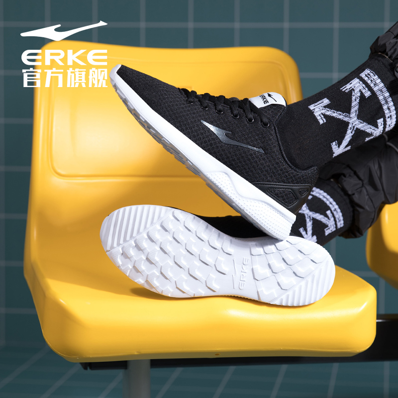 ERKE Men's Shoes Autumn and Winter 2019 New Sports Shoes Women Versatile Black Couples Casual Running Shoes Fashion