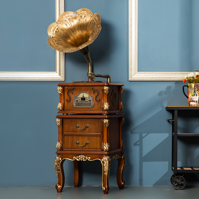 忆美人Y308实木重低音炮质复古lp老式留声机黑