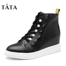TATA/他她冬季商场同款牛皮珍珠字母绑带女休闲靴T4010DD7