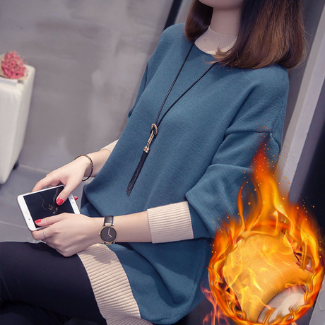 2018大码女装冬季新款毛衣胖妹妹200斤针织连衣裙胖mm加绒打底衫商品大图