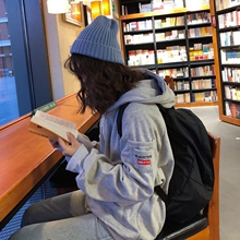 秋冬女装韩版BF风宽松字母绣花加绒加厚连帽超火卫衣开衫上衣外套图片