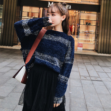 小清新毛衣女宽松甜美韩版套头学生金丝绒慵懒风秋季女装2018新款图片