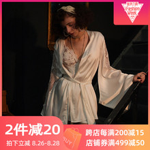 《情人节》爱的背影性感家居法式优雅睡袍女水溶花诱惑浴袍晨袍