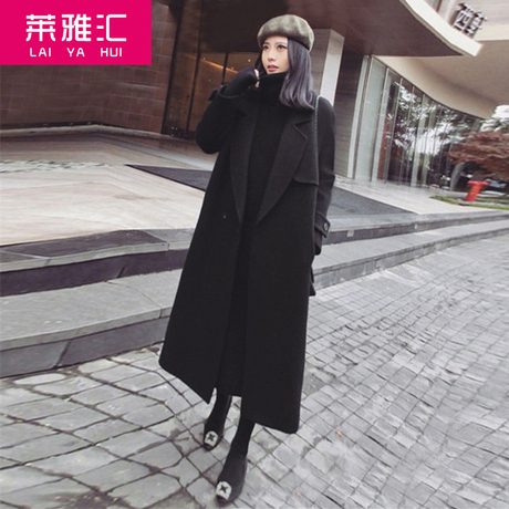 莱雅汇呢子大衣女装长款毛呢外套2018新款秋冬季赫本风过膝双面呢商品大图