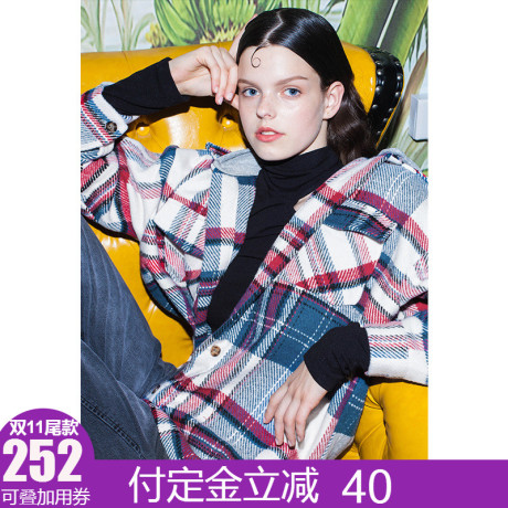 两三事猫式微醺2018冬装新款休闲连帽格子衬衫女长袖衬衣宽松上衣商品大图
