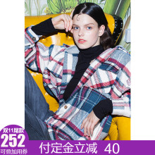 两三事猫式微醺2018冬装新款休闲连帽格子衬衫女长袖衬衣宽松上衣图片