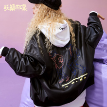 妖精的口袋Y黑色帅气仿皮草女韩版秋装2018新款宽松通勤长袖外套R图片