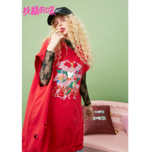 妖精的口袋旗舰店潮秋装2018新款破洞chic韩版宽松连帽酷卫衣女装图片