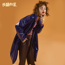 妖精的口袋时尚工装小西服领棉衣女冬装2018新款中长款过膝大衣图片