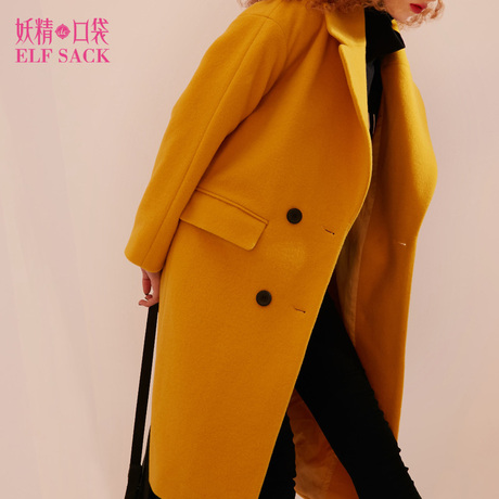 妖精的口袋旗舰店 冬装新款大衣复古双排扣毛呢外套女长款韩国商品大图