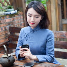 冬季茶艺师服装旗袍外套盘扣上衣中国风民国女装唐装女冬装小棉袄图片
