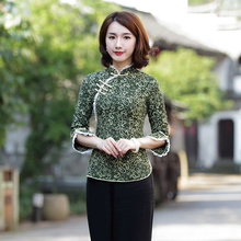 唐装女盘扣上衣旗袍改良棉麻短款春秋季长袖中式复古民国风茶艺服图片