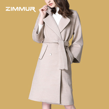 ZIMMUR18年新款秋冬女装时尚通勤女式绑带翻领大衣女款 毛呢大衣图片
