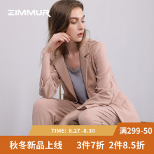 ZIMMUR秋冬新款2018职业装西服上衣女中款外套100%棉小西装纯色图片