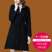 ZIMMUR2018秋冬新款黑色毛针织衫外套女收腰宽松时尚韩版风衣大衣图片