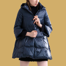 ZIMMUR18冬季新品时尚长袖连帽 深蓝色宽松白鸭绒羽绒服保暖外套图片