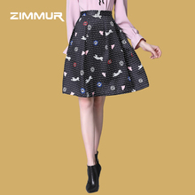 ZIMMUR18秋季新款女装半裙通勤时尚潮流黑色经典百搭款印花半截裙图片