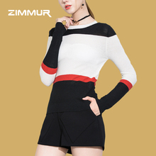 ZIMMUR18年秋冬新款撞色拼接圆领长袖时尚简约百搭上衣女式针织衫图片