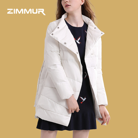 ZIMMUR18冬季新款修身保暖立领设计简单大方时尚高端白鸭绒羽绒服商品大图