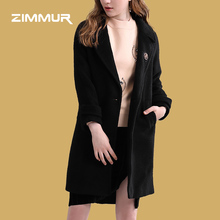 ZIMMUR2018秋季新款女装简约百搭通勤时尚潮流黑色一粒扣女式大衣图片