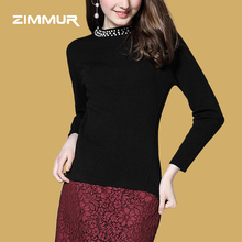 ZIMMUR18年秋冬新品黑色长袖半高领领钉珠时尚休闲套头针织衫毛衣图片