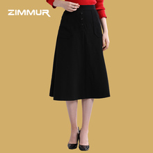 ZIMMUR18秋季新款 通勤时尚修身显瘦纽扣装饰A摆百搭中长款半身裙图片