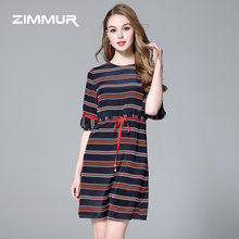 ZIMMUR系带收腰修身A字裙子2018春夏新款100%桑蚕丝真丝连衣裙图片