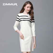 ZIMMUR秋冬新款2018简约宽松中长款OL休闲打底长袖九分袖连衣裙女图片