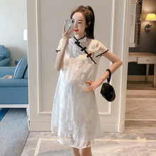 孕妇中国风旗袍裙子夏季新款时尚2019新款孕妇装中长款显瘦裙子潮
