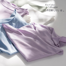针织T恤女上衣 V领任性选自然卷边纯色短袖 5色圆领 含真丝更舒适