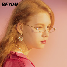 beyou日系无镜片金属眼镜ins下半框装饰平光镜凹造型眼镜潮网红款