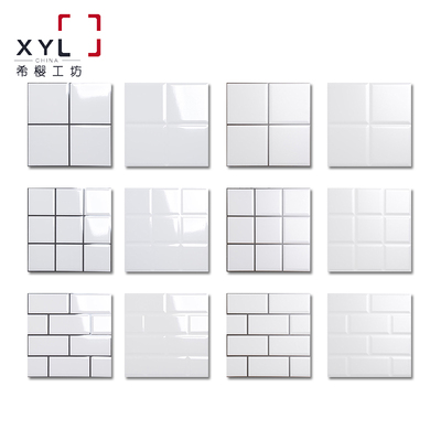 北欧简约纯白小方砖黑边釉面砖九宫格面包砖厨卫墙砖阳台瓷砖300